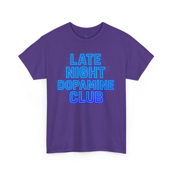 late night dopamine club tee, unisex heavy cotton t shirt, relaxed fit, fun club apparel, casual wear, music lover gift