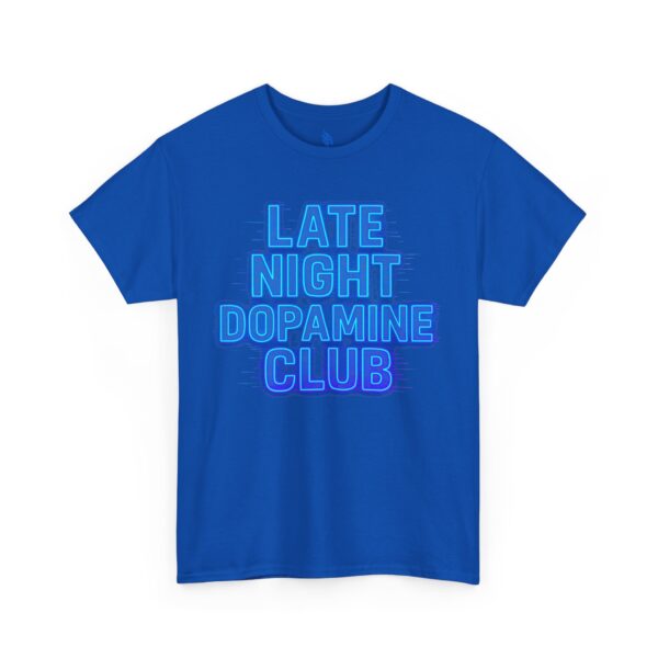 late night dopamine club tee, unisex heavy cotton t shirt, relaxed fit, fun club apparel, casual wear, music lover gift